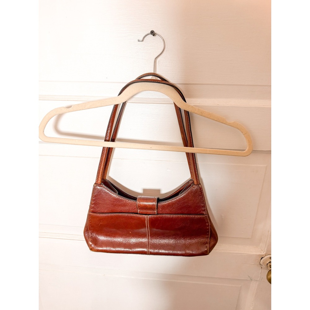 Fossil Brown Leather Baguette Shoulder Bag Cognac Vintage Key Charm Handbag - Picture 3 of 5